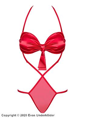 Sexy Dessous-Teddy, Satin, Neckholder, offener Rücken, dünne Träger